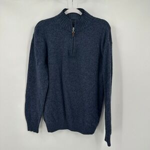 Iceland Mens Preppy Wool Blend Quarter Zip Sweater Sz L Navy Blue Made in Italy